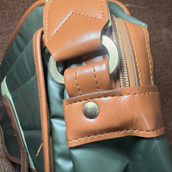 Vintage Diane Von Furstenberg Messenger Bag Green Brown Quilted Crossbody - Picture 10 of 11